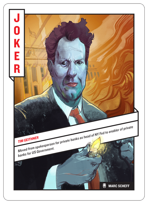 Joker card, Tim Geithner by Marc Scheff